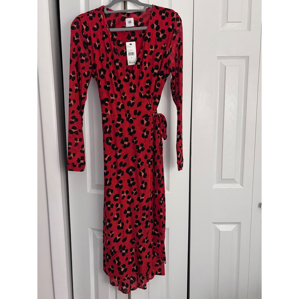 NWT Cabi Siren Wrap Dress Small Savage Skin Red Leopard Sheer MSRP $144 - Picture 5 of 7